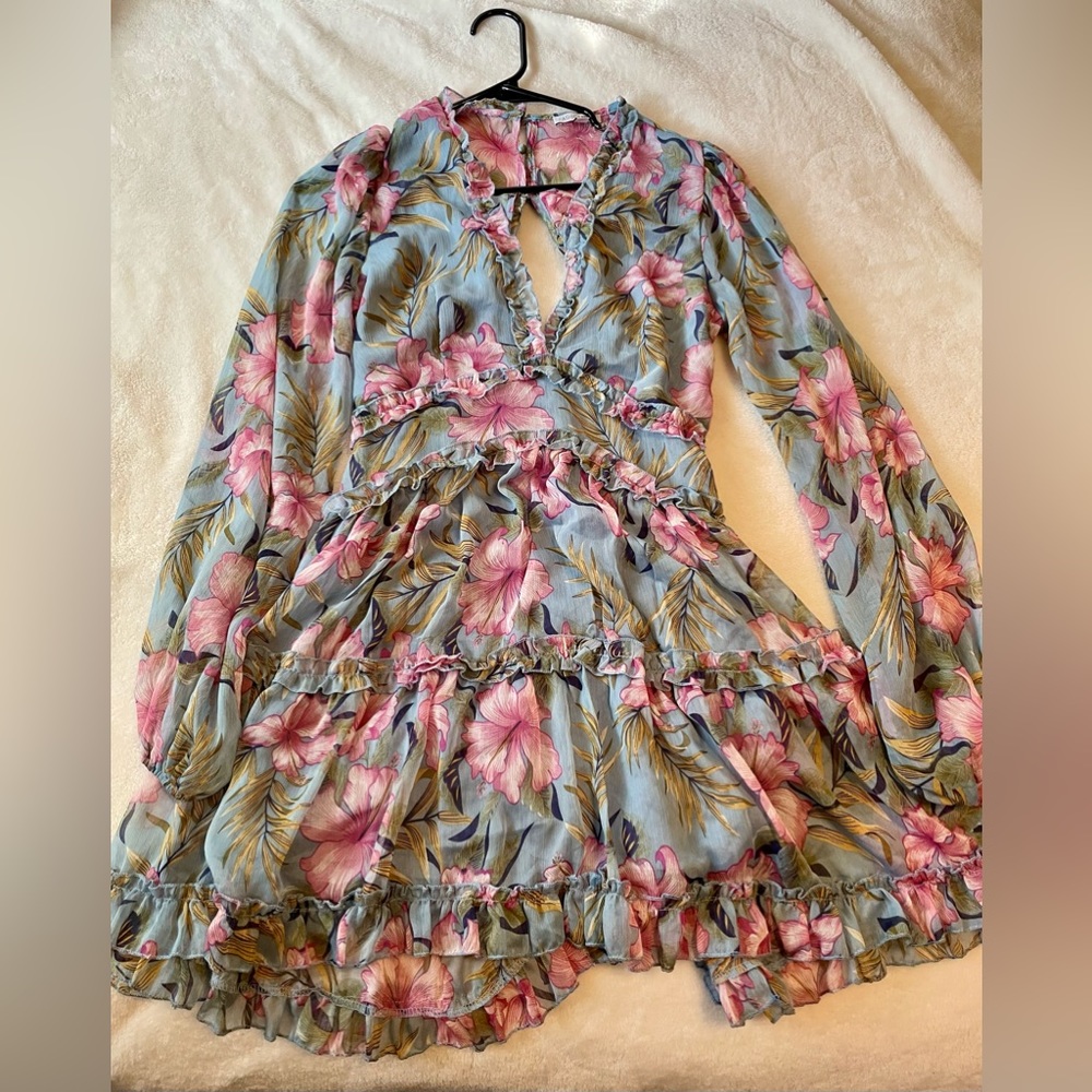 *NWOT* In A Ruffle Mini Dress - Blue - Picture 3 of 8